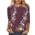 thumbnail image 3 of VBTAPA Spring Summer 3/4 Sleeve Shirts for Women Plus Size Crewneck T-shirt Fashion Casual Crewneck Floral Tops Multicolor L, 3 of 6