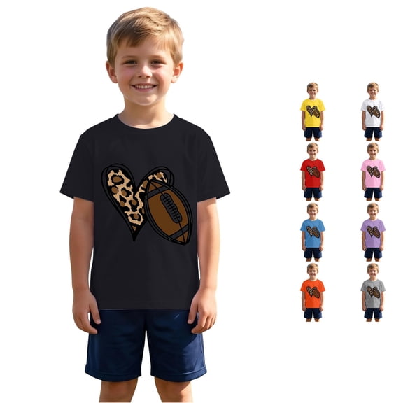 XAOFW Boys Girls T Shirts Short Sleeve Crew Neck Leopard Football Graphic Tees Toddler Kids Everyday Wear Loose Fit Clothes 2-3 Years