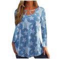 thumbnail image 2 of ICHUANYI Liquidación Moda Mujer Cuello Redondo Manga Larga Estampado Casual Hueco Camisa Blusa ICHUANYI WER202308233614, 2 of 8
