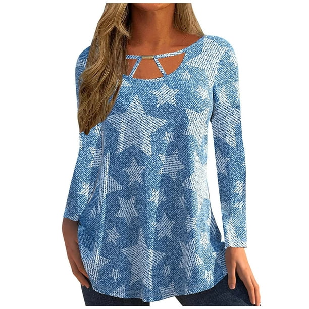 Blusa informal con estampado de manga larga y cuello redondo para mujer a la moda Fridja czfsfas3186