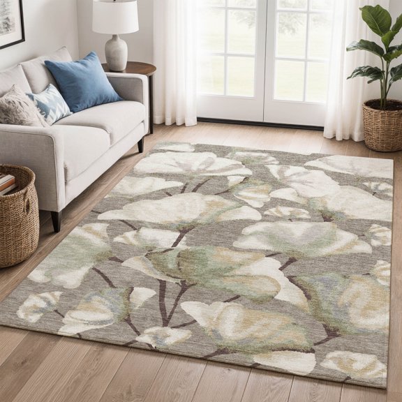 Addison Rugs Mayfield Premium Machine Washable Transitional Botanical Taupe Rectangle Rug, 10' x 14'