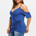 thumbnail image 4 of WIZUTIZ Tops for Women up to 30% Off Comfy Pure Colour Elegant Tshirts Ladies Holiday Beach V-Neck Blouse Linen Short Sleeve Tops Basic Ultra Soft T-shirt Oversize Retro Solid Tee Shirts Blue XXXL, 4 of 6