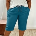thumbnail image 5 of Ruimatai Womens Capri Cropped Pants Drawstring Elastic Waist Pocket Button Detail Plus Size Casual Vacation Trousers, 5 of 7