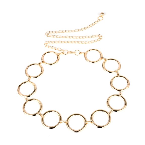 TELOLY Vintage Gold Flower Circle Waistband Metal Waist Chain Belt Wide Women Gold Chain Belt