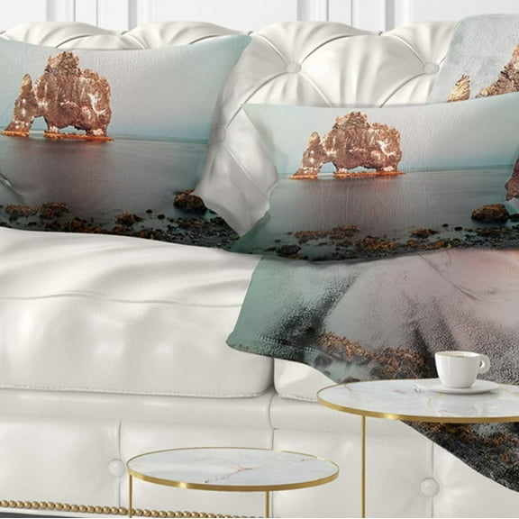Designart Rock Sea Symbol in Iceland - Seashore Throw Pillow - 12x20