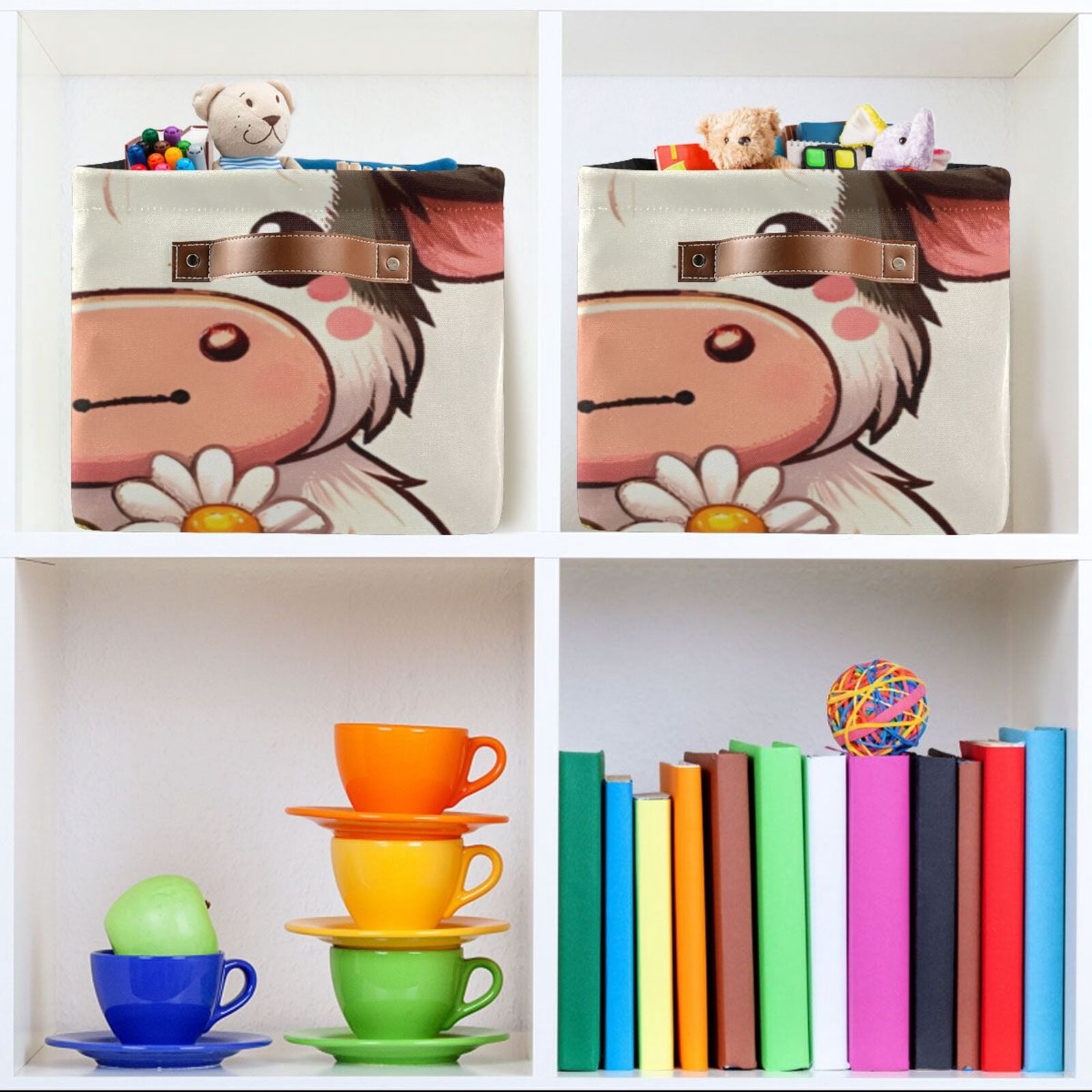 Cow on Flowers Storage Bins Baskets With Handles Storage Box Clothes Organizer Organization Toys