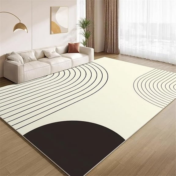 Boho Black Simplicity Arched Lines Area Rug, Medieval Abstract Art Rug,Washable Anti Slip Carpet, Soft Beige Rug For Living Room Bedroom Dining Room Office 2 x 3ft
