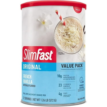 SlimFast Meal Replacement Powder, OIF8 Original French Vanilla, Weight Loss Shake Mix, 10g of Protein, 22 Servings (Packaging May Vary)