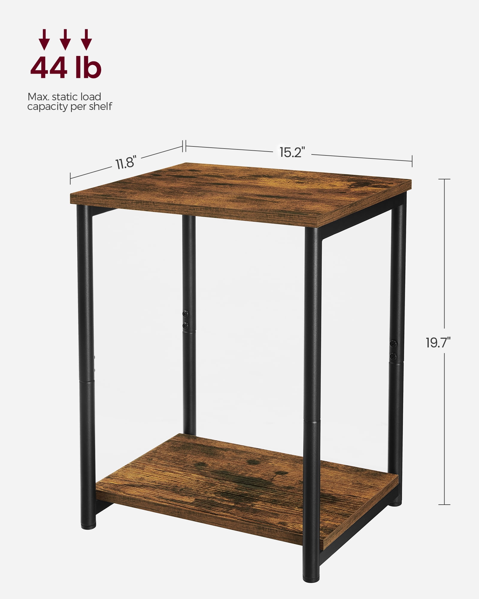 Side Tables Set of 2 Small End Table Nightstand for Living Room Bedroom Rectangle Brown and Black