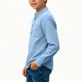 thumbnail image 5 of biudgviw Boys Henley Long Sleeve Shirts Child Cotton Linen T-Shirt Spring Fall Casual Front Button Tee Tops with Pocket(Blue,5-6 Years), 5 of 6