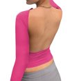 thumbnail image 1 of Wangsaura Women Trendy T-Shirt, Solid Color Long Sleeve Cutout Open Back Tops, 1 of 9