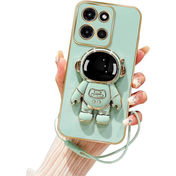 wonima11 for Motorola Moto G Stylus 5G 2025 Phone Case Cute 6D Astronaut Case with Stand Function,with Lanyard Luxury Plating Case Cover Electroplated Case for Moto G Stylus 5G 2025, Cyan