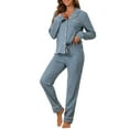 thumbnail image 4 of INSPIRE CHIC Women's Pajama Loungewear Long Sleeve Button Up Tops with Pants Christmas Two Pieces Matching Pj Sets XS Blue, 4 of 5