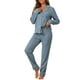 thumbnail image 4 of Conjunto de pijama de dos piezas para mujer INSPIRE CHIC, con blusa de manga larga y pantalones, a juego para Navidad, color azul., 4 of 5