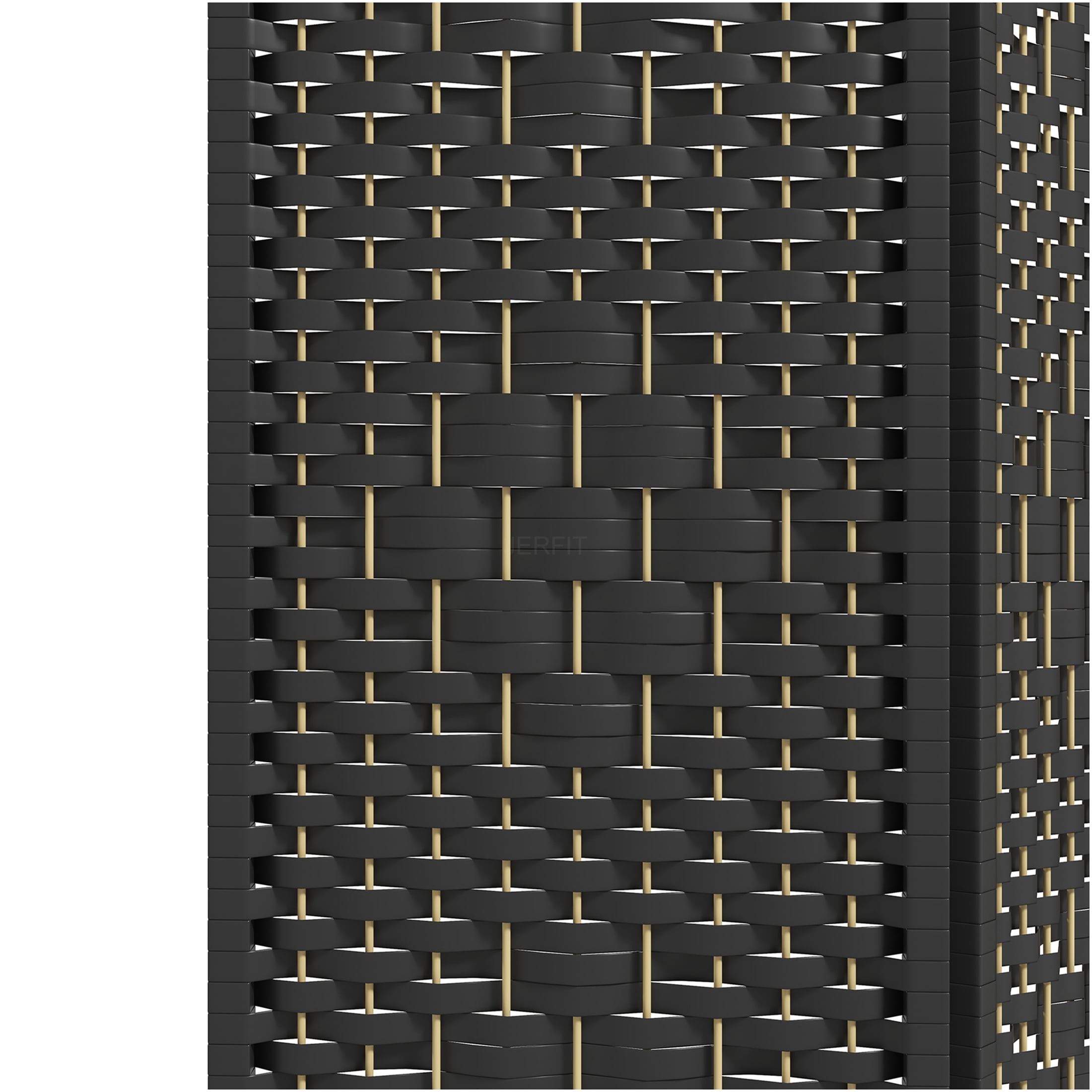 JERFIT 6-Panel Folding Privacy Screen Room Divider, Freestanding Partition Wall with Hand-Woven Wave Design for Home Office, Bedroom, Living Space in Black
