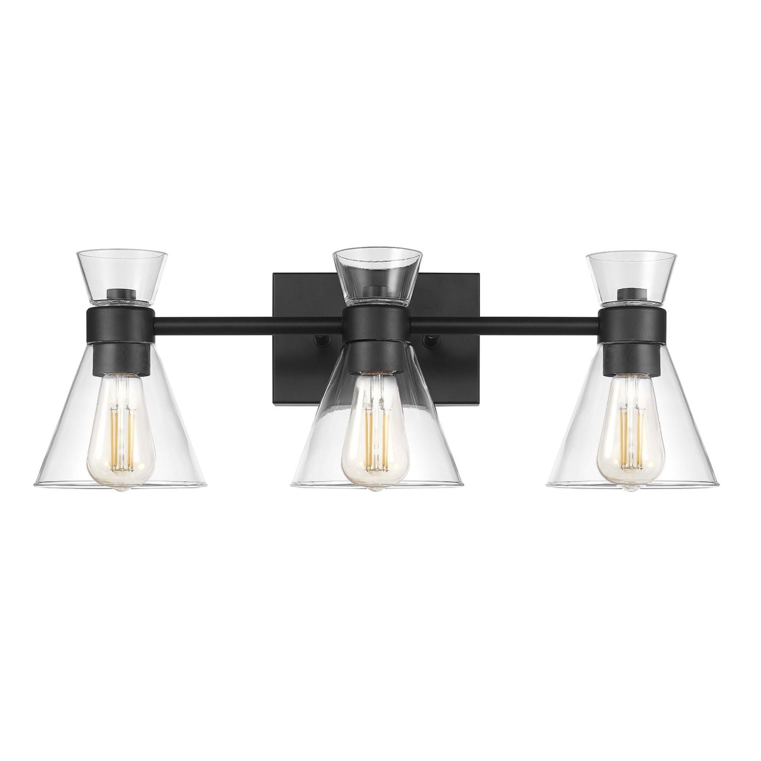 3-Light Matte Black Vanity Light with Clear Glass Shades