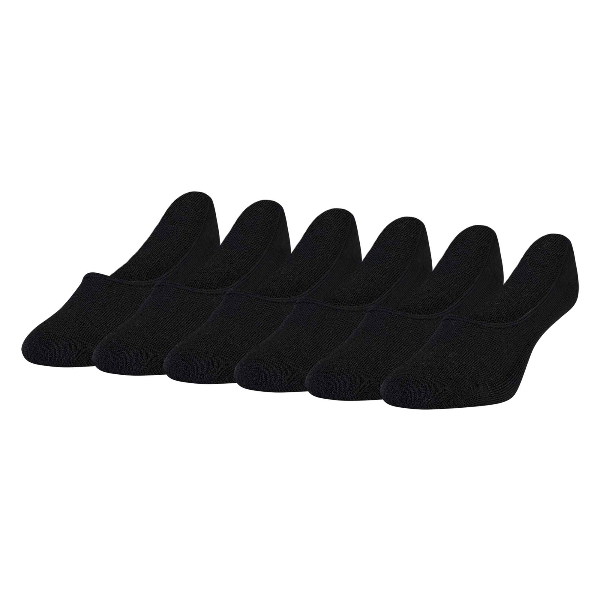 PEDS Women's Cushioned Sole Mid Cut No Show Socks, 6 Pairs, Black, Shoe