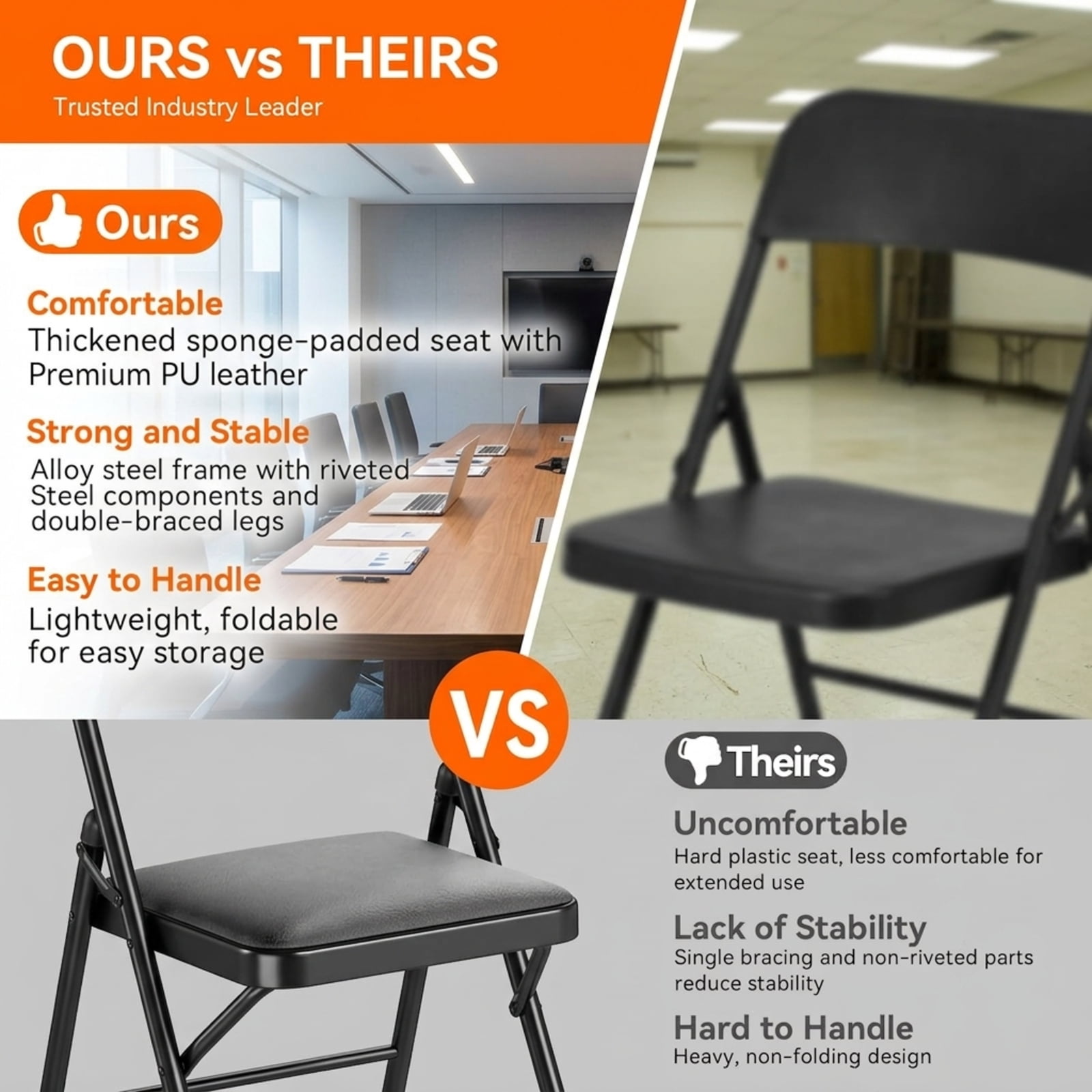 Fenbeli Padded Folding Chairs 10 Pack, Black Metal Chairs with 330 lb Capacity, Foldable Seating for Home Office Parties Weddings and Events