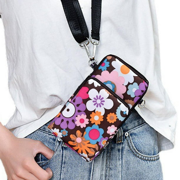 Small Mobile Phone Bag Adjustable Strap Multipurpose Pouch Carrying Case Shoulder Bag Pocket Wallet Purse for Shopping Girls Travel Women Colorful Flowers Walmart