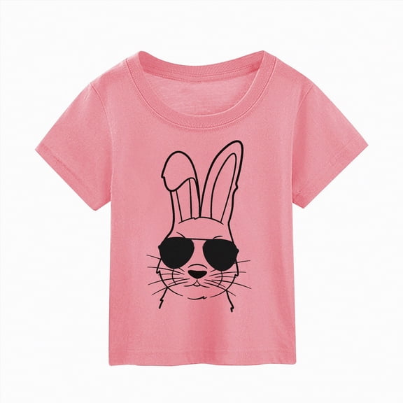 Yindaity Girls Summer Shirts Easter T-Shirts Baby Boys Girls Short Sleeve Shirts Toddler Hip Hop Bunny Egg Tractor Graphic Tees Tops(Pink,7-8 Years)