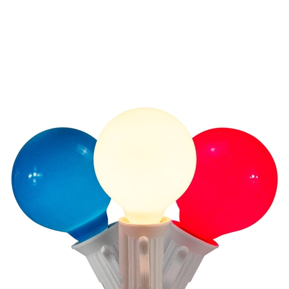 G40 Globe Christmas Light Set - Red White and Blue - 9' White Wire - 10ct