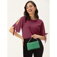thumbnail image 5 of DressBerry Women's Rayon Slub Round Neck Top Casual Summer Knot Cuff Split Sleeves Solid Cold Shoulders Western Style High Waist Light Weighted Blouse, 5 of 7