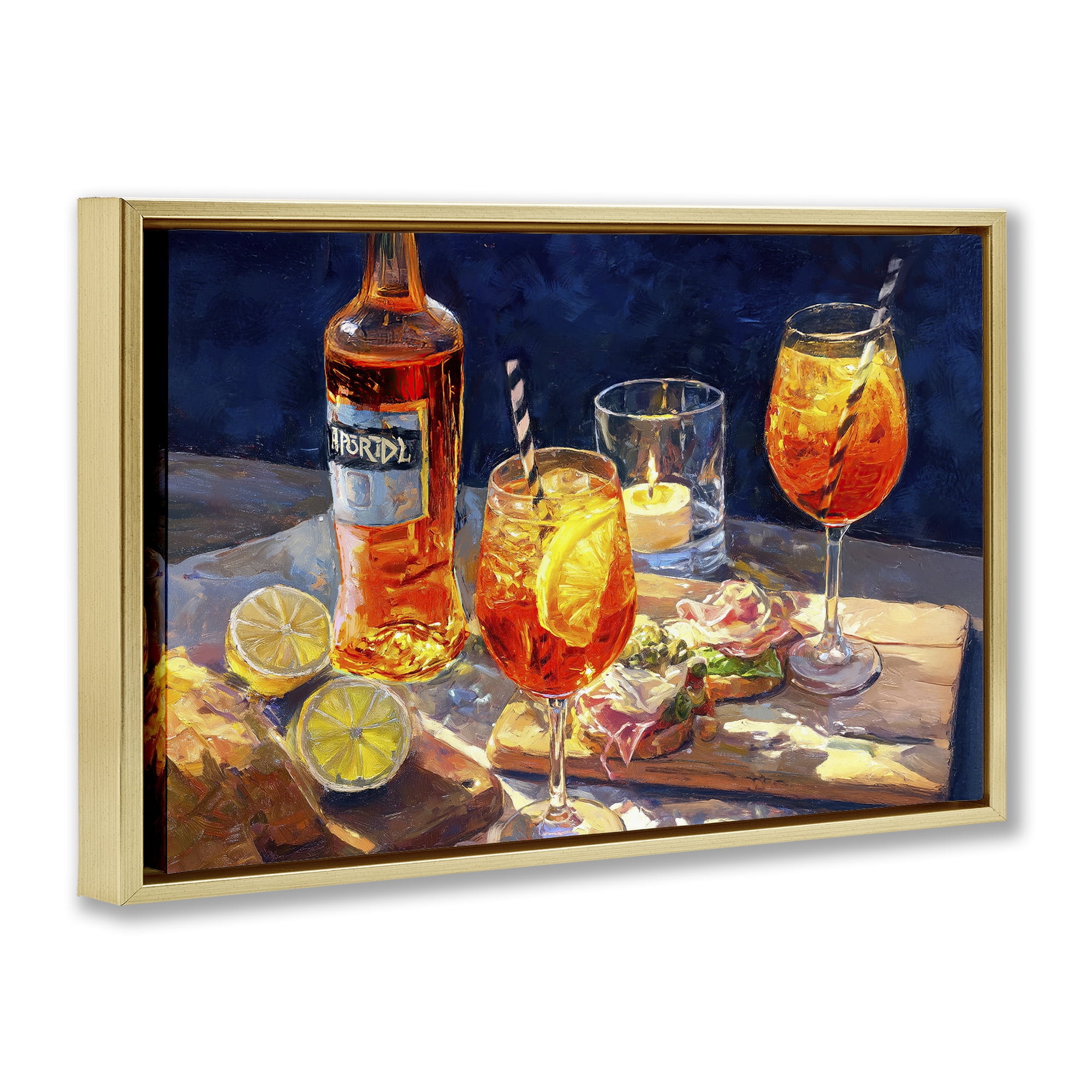 Sprits Table Still Life Gold Framed Floater Canvas Wall Art, design by Ziwei Li