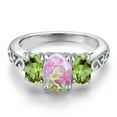 thumbnail image 3 of 2.05 Cttw Pink Opal and Green Peridot Filigree Style 3-Stone Ring for Women | 925 Sterling Silver | Oval 8X6MM and 6X4MM | Wedding Engagement Anniversary Promise Ring for Women | Size 9, 3 of 6