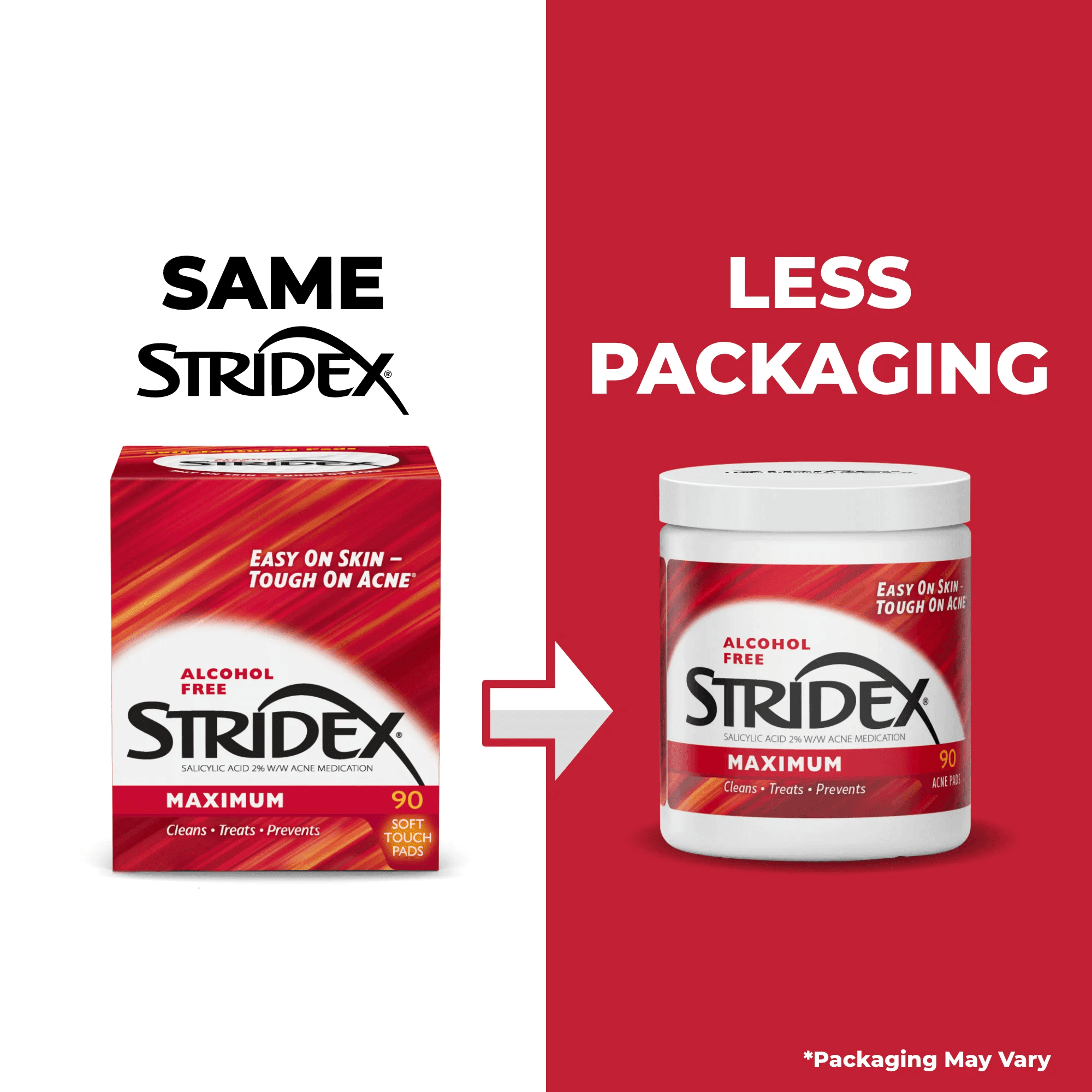 Stridex Medicated Acne Pads, Maximum Treatment, Moderate Acne, Salicylic and Alcohol Free, 90 Count
