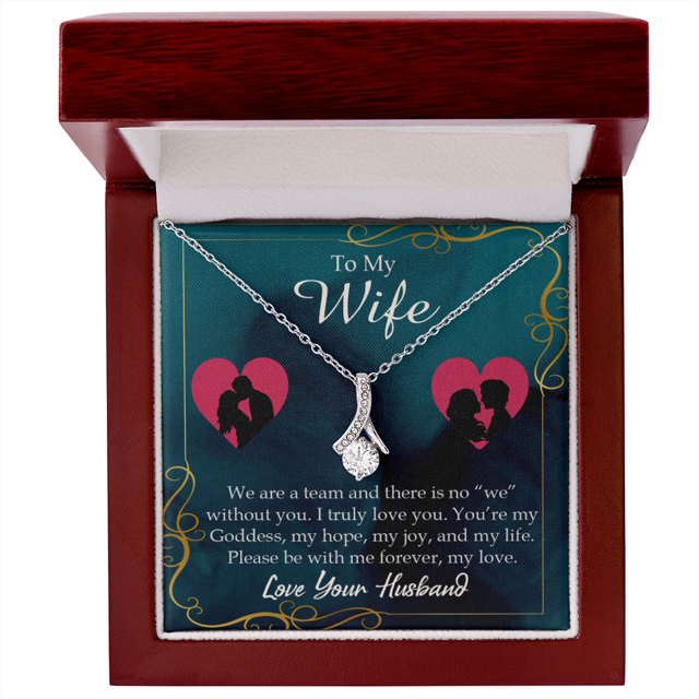 To My Wife We Are a Team Alluring Ribbon Necklace Message Card