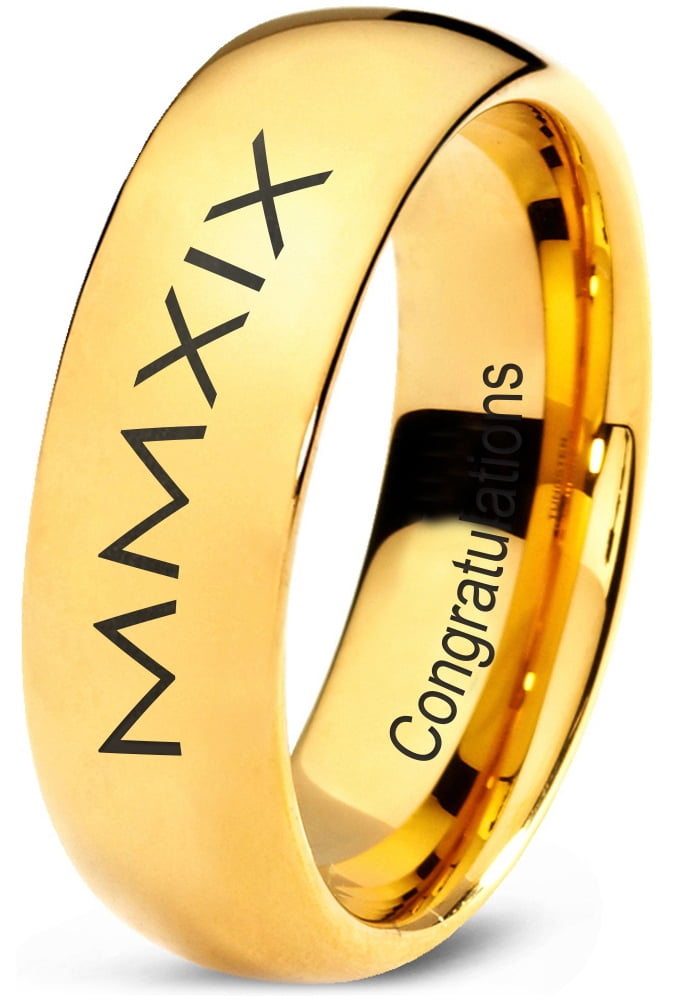 9mm Mens Womans Tungsten Carbide Ring with 18KT Gold Plated Roman Numeral Design 