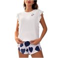 thumbnail image 3 of Feancey Cute Pajama Sets for Women Ruffled Sleeveless Top Heart Print Shorts Pjs Set Summer Casual Loungewear 2 Piece Sleepwear Blue M, 3 of 5