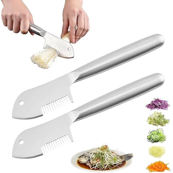 Stainless Steel Multi-Purpose Julienne Peeler, 2-in-1 Green Onion Cutter&Vegetable Slicer, Precision Julienne Blade for Scallion Shredder, Ergonomic Kitchen Shredder Tool with Hanging Hole (2)