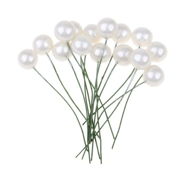 50 piezas de flores artificiales de cabeza redonda para decoración de mesa de cumpleaños blanco