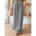 thumbnail image 4 of Women Casual Drawstring Elastic Waist Striped Wide Leg Pants with Pockets Black S, 4 of 6