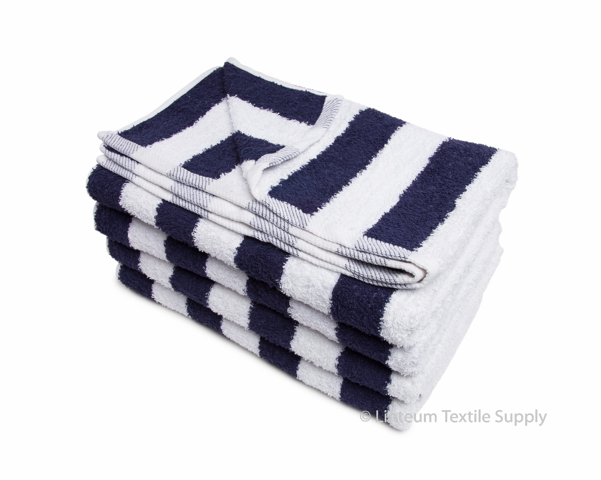 30x60 in. 100 Cotton Cabana Stripe Pool Towels 4Pack White w/ Navy
