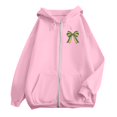 thumbnail image 3 of Women's Pink Zip-Up Hoodie with Sports and Bow Print Comfortable Casual Wear for All Seasons, 3 of 4
