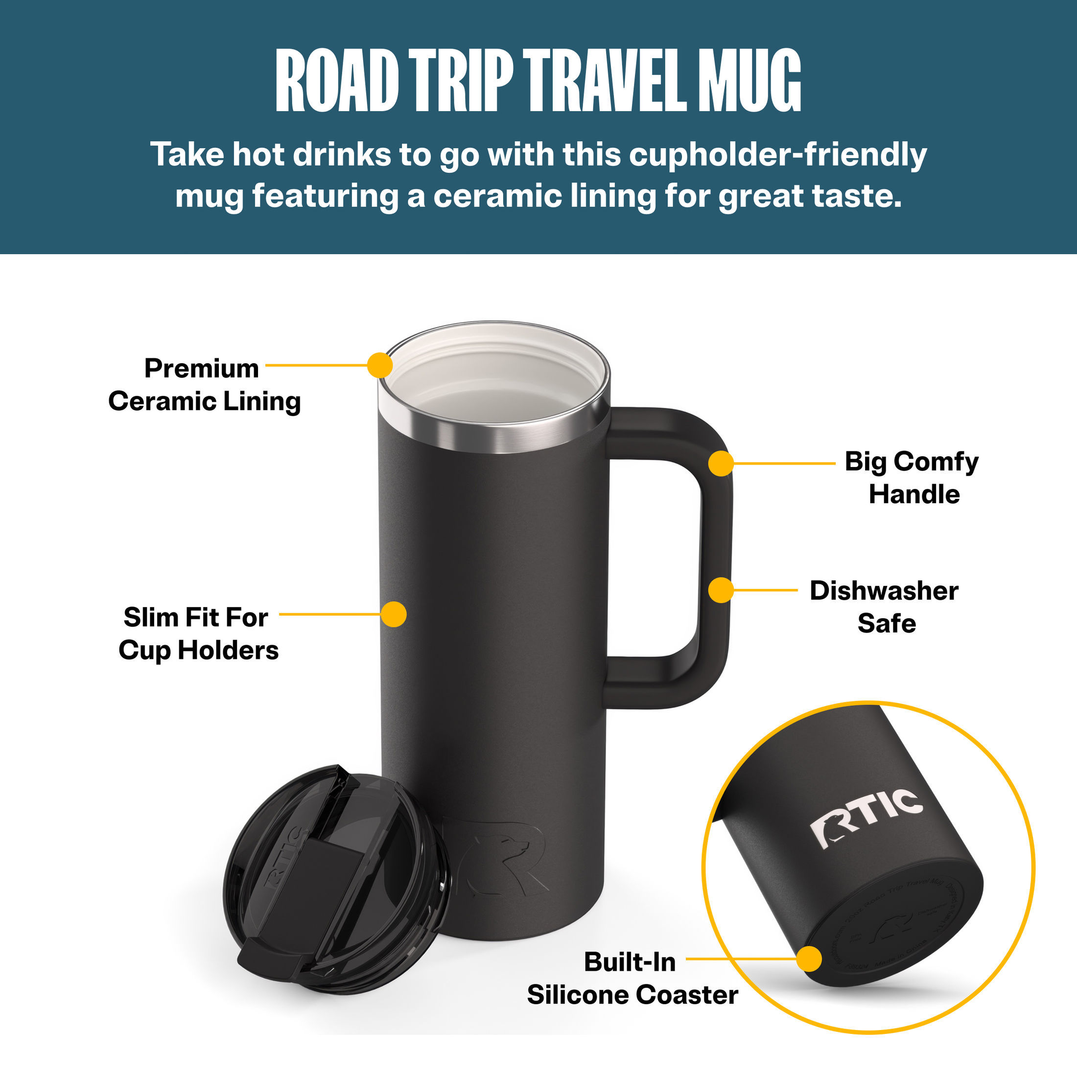 RTIC Road Trip 20 oz Ceramic Lined Travel Mug photo 2