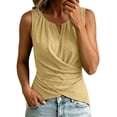 thumbnail image 2 of Chbgutlmr Womens Cotton Linen Tank Tops Sleeveless Notch Neck Cross Front Irregular Hem Ruched Crop Top Casual Summer Fitted Blouse Tops, 2 of 7