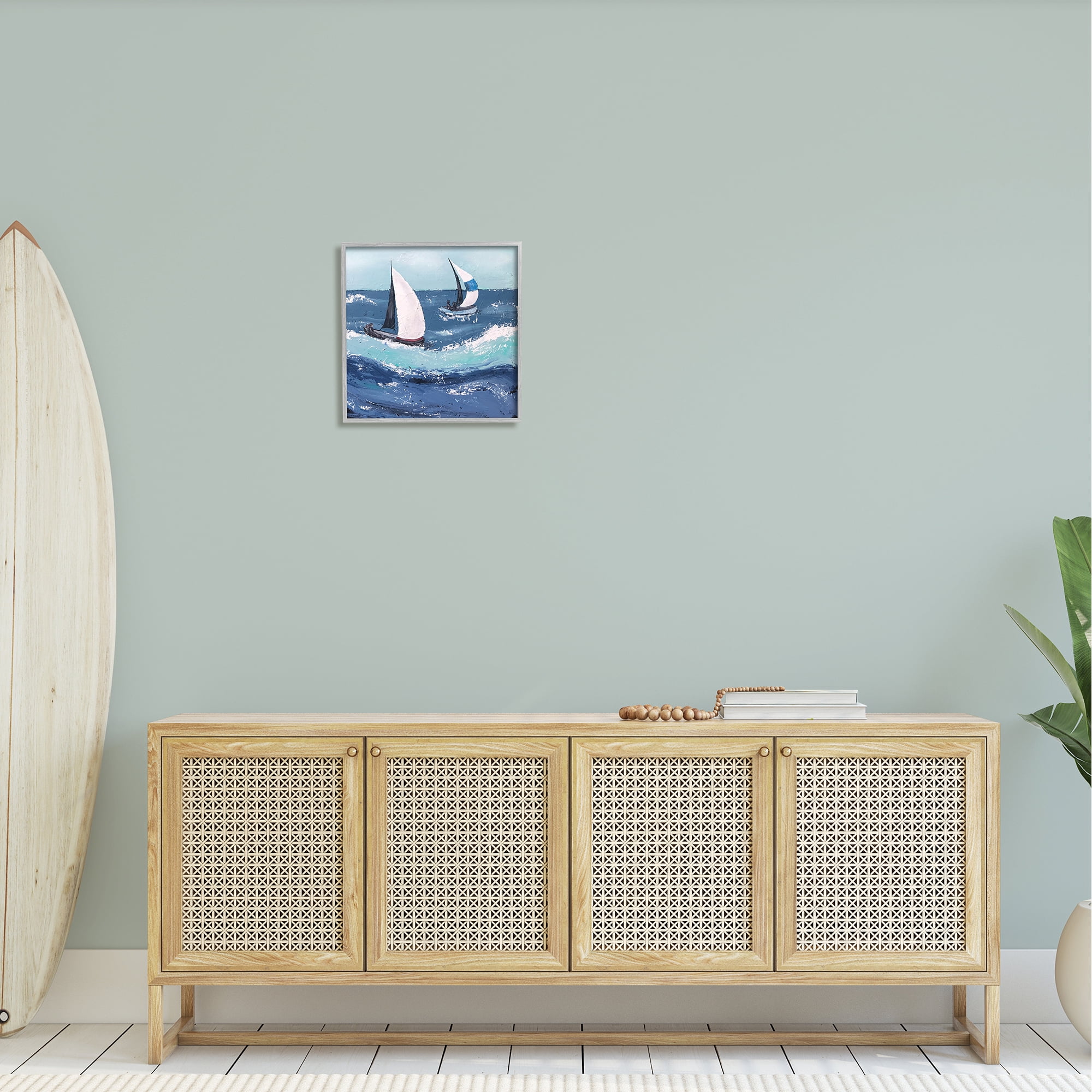 Stupell Sailing Sea Waves Splashing Landscape Painting Gray Framed Art Print Wall Art