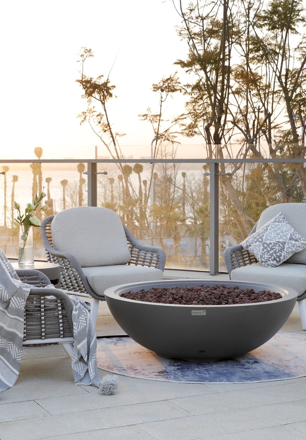 Sol Living Rose Bowl Propane Fire Pit for Outside Outdoor Firepit Table Firepit Concrete Fire Table Patio Heater Fireplace Lava Rock 60,000 BTUs - Light Grey, 48 x 48 Inches