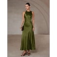 thumbnail image 7 of Women Olive Green Satin Maxi Dress Elegant Halter Neck Sleeveless Evening, 7 of 7