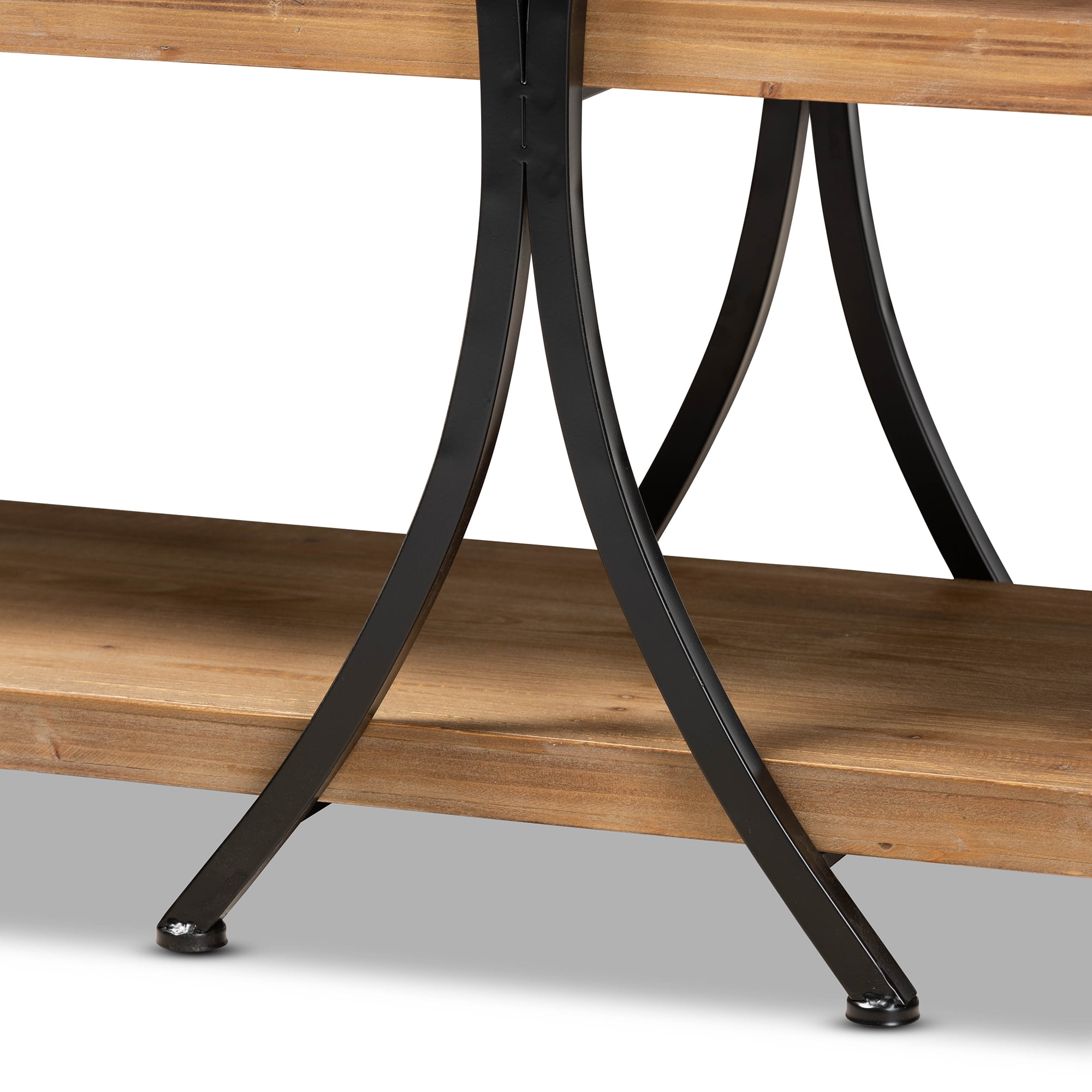 Baxton Studio Terrell Industrial Wood and Metal 3 Tier Console Table, Natural