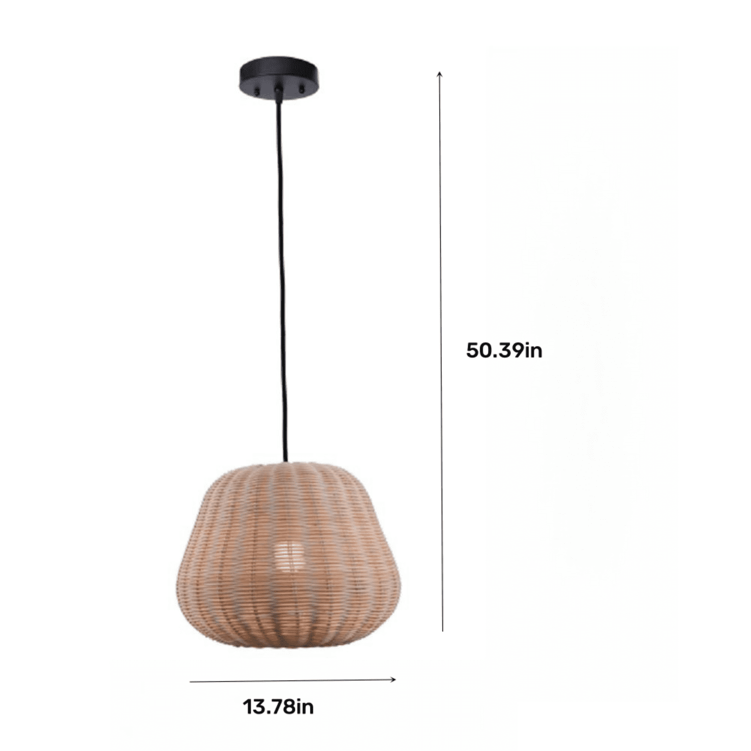 Better Homes & Gardens 50" Natural Woven Pendant LED A19 1-Light Bulb 8W(60W Equiv), Matte Black