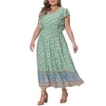 thumbnail image 2 of DARING DIVA Women's Plus Size Floral Ruffle Sleeve Beach Boho Maxi Dress 3X Mint Green, 2 of 6