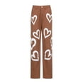 thumbnail image 1 of KOMOO Women Fashion Heart Shaped Printed Jeans Loose High Waist Pants Casual Straight Pants, 1 of 4