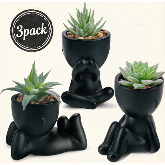 3 Pack Artificial Succulents, Small Fake Plants in Black Pots, Low-Maintenance Greenery for Bathroom, Bedroom, Living Room, Office & Halloween Decor