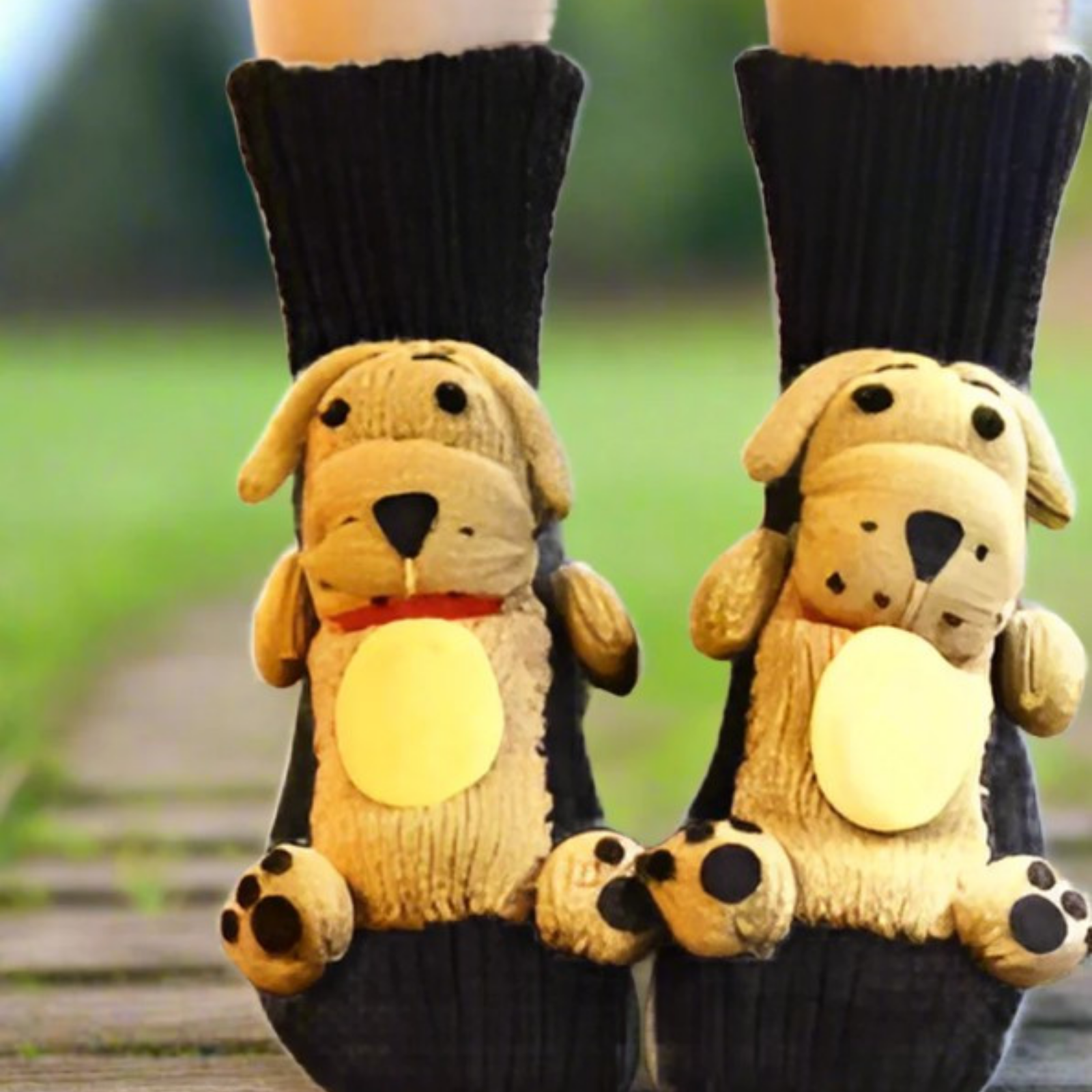 Unisex 3D Knit Hand Crocheted Animal Socks: Cute Warm Winter Double Layer Cotton Socks (Dog 2, 4 Pair)