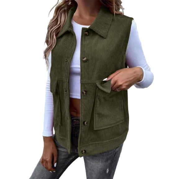 Dasayo Plus Size Vest Women Green Open Front Corduroy Collared Western Vest Women Coats L