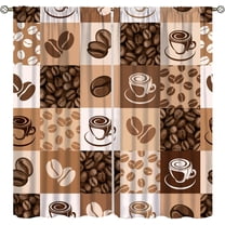 Retro Coffee Curtains, Abstract Modern Art Cappuccino Coffee Shop Plaid Theme Pattern Window Drapes for Kitchen Living Room Bedroom Cafe 2 Panel Set, 42x63 Inch